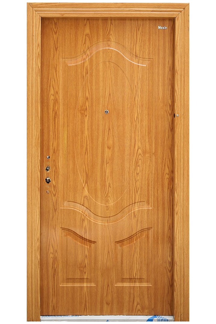 Film Coated Residential Steel Entrance Door - Wooden Finished Style - 3 Feet