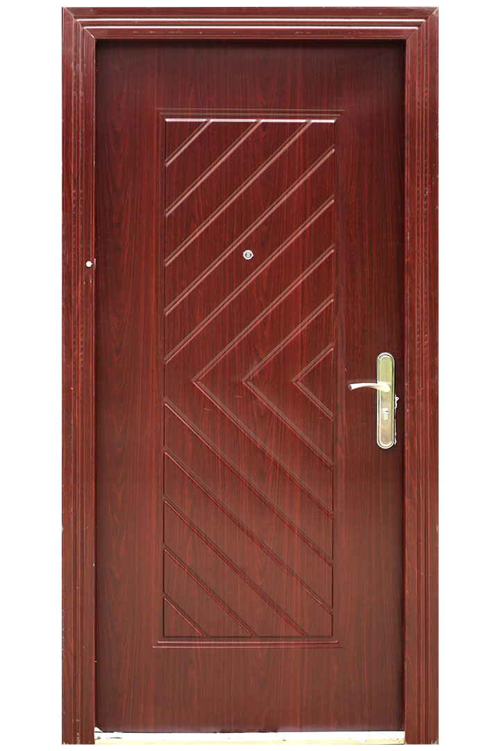 Film Coated Residential Steel Entrance Door - Wooden Finished Style - 3 Feet